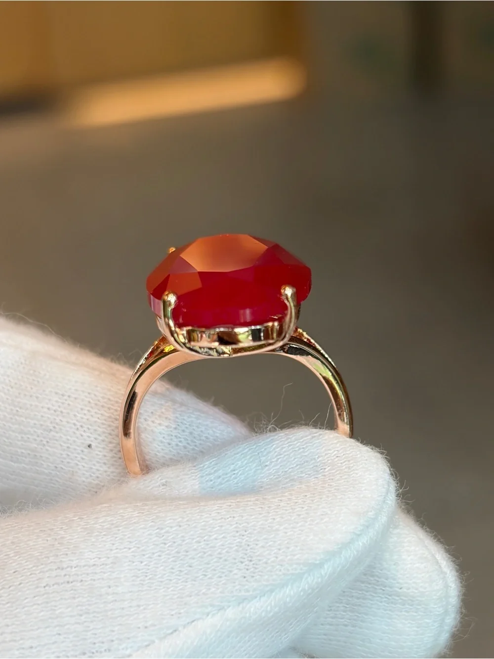 New Rose Gold Plated S925 Oval Stimulated Ruby Luxury Cocktail Solitaire Ring 8